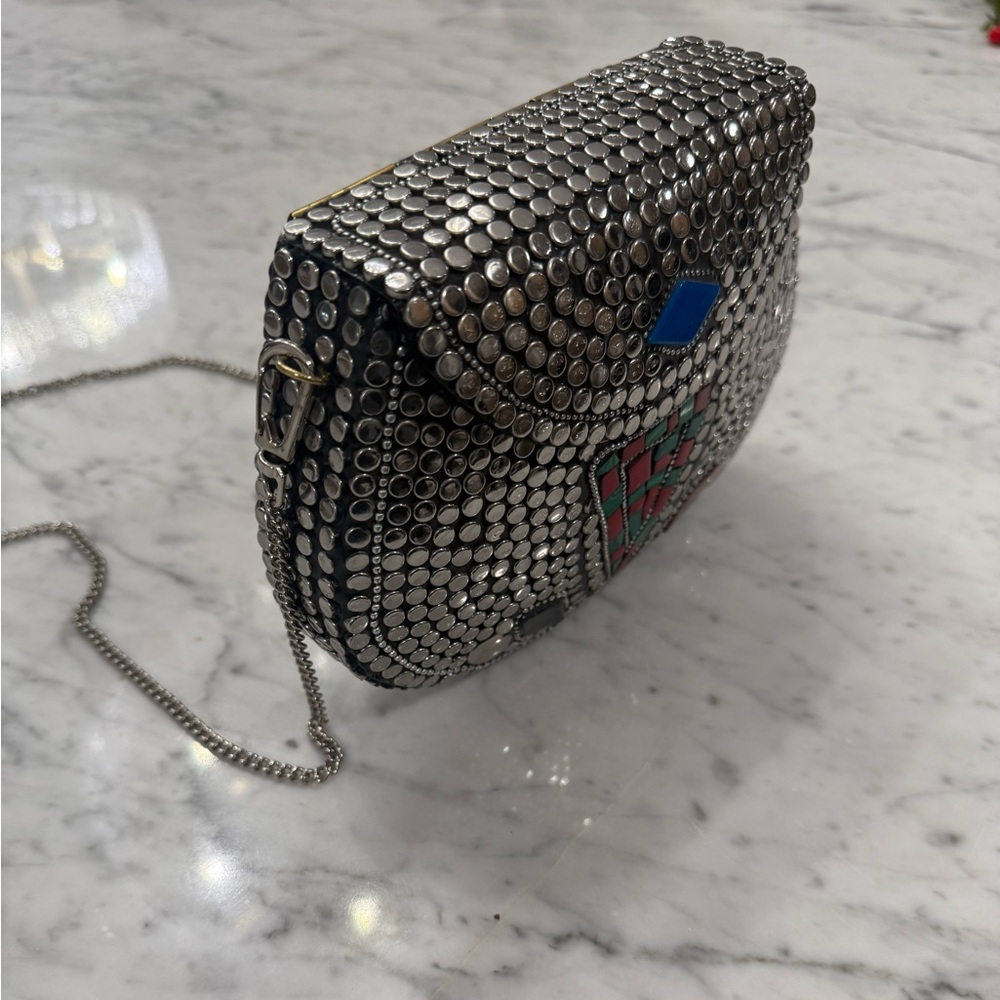 EXCELLENT $235 Ramla Handmade Mosaic Silver Beaded Mini Bag Unique Collectible - Picture 9 of 10